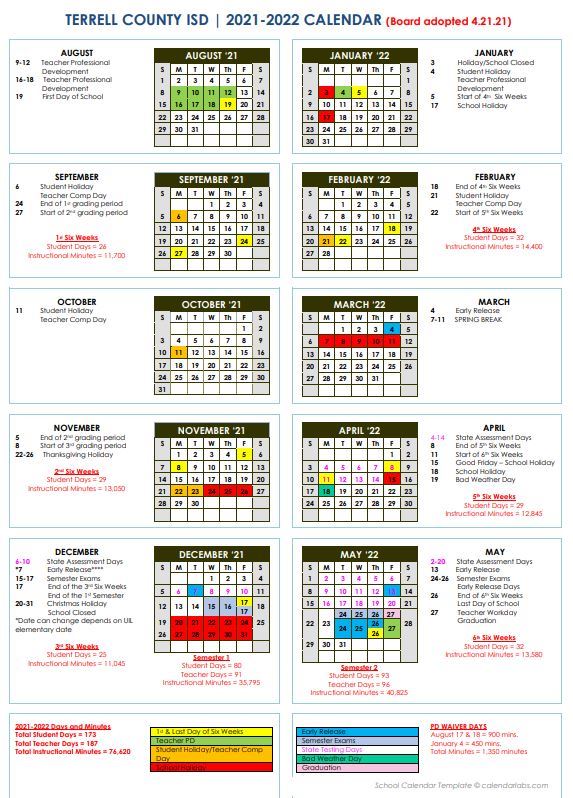2021-2022 Adopted School Calendar 